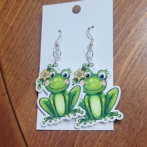 Green Frog Earrings for Kids